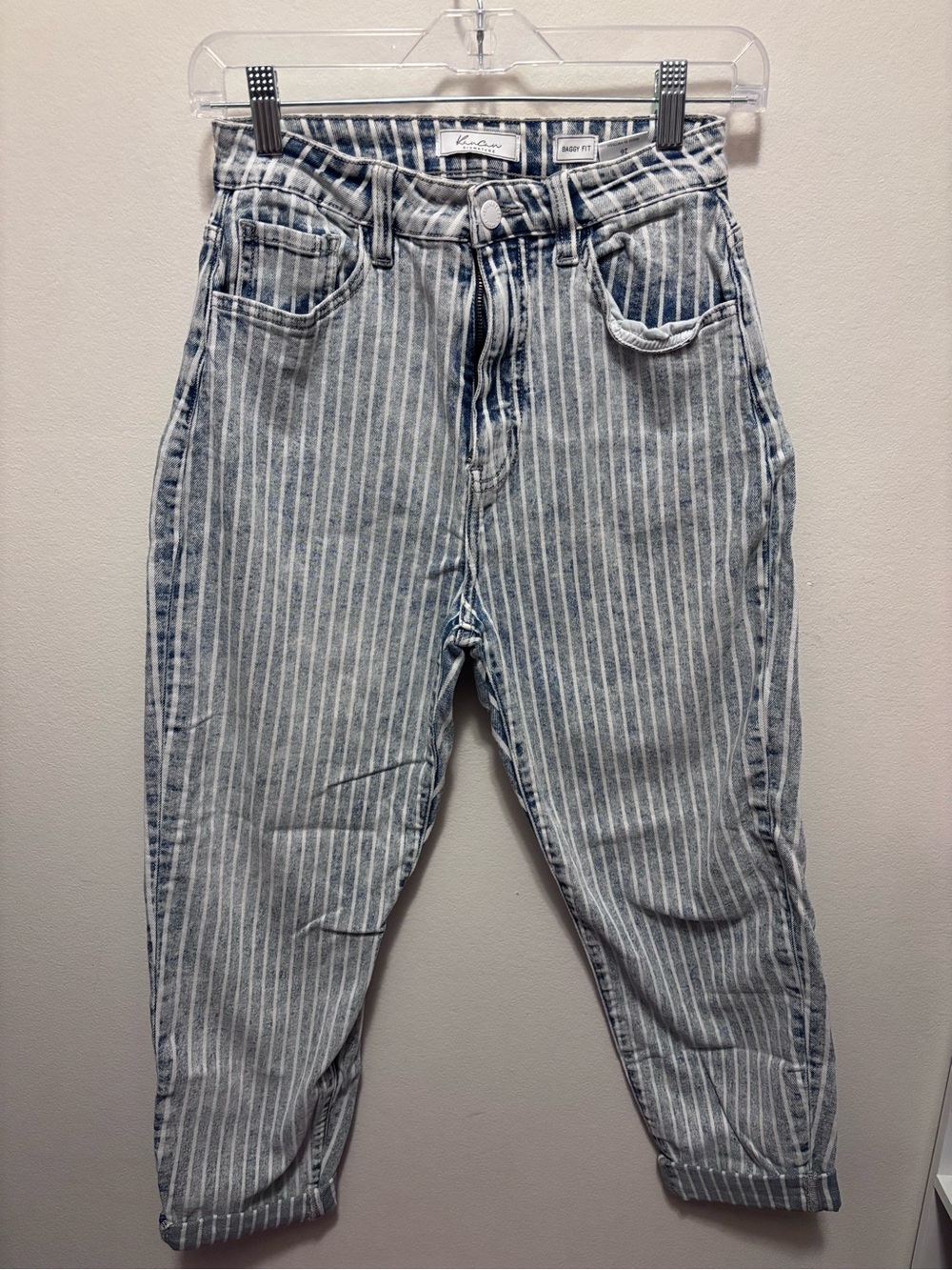 KanCan Vertical Stripe High-Rise Cropped Jeans